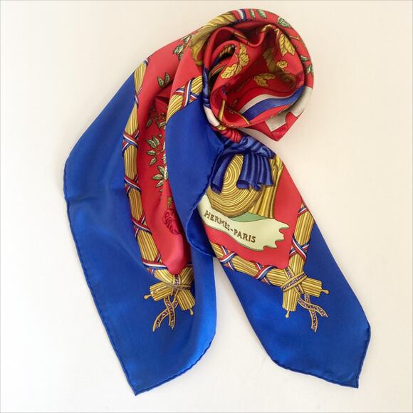 HERMES Paris 1789 Republique Francaise Blue Red Silk Scarf - Picture 12 of 14